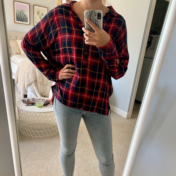 ZARA Oversized Plaid Blouse - Picture 1 of 2